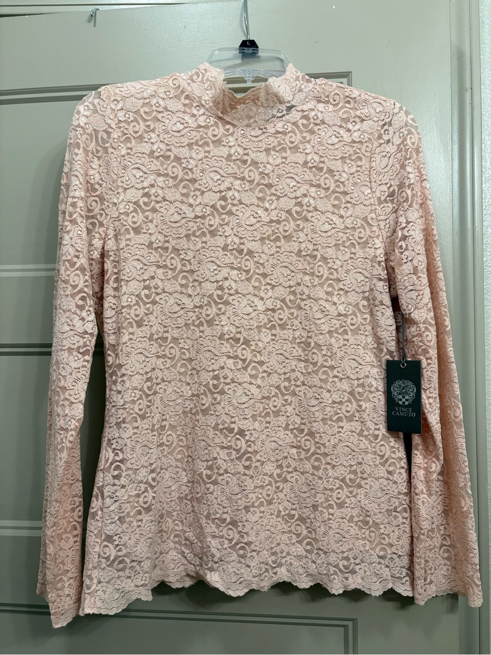 Vince Camuto Blush Pink Lace Mock Neck Blouse